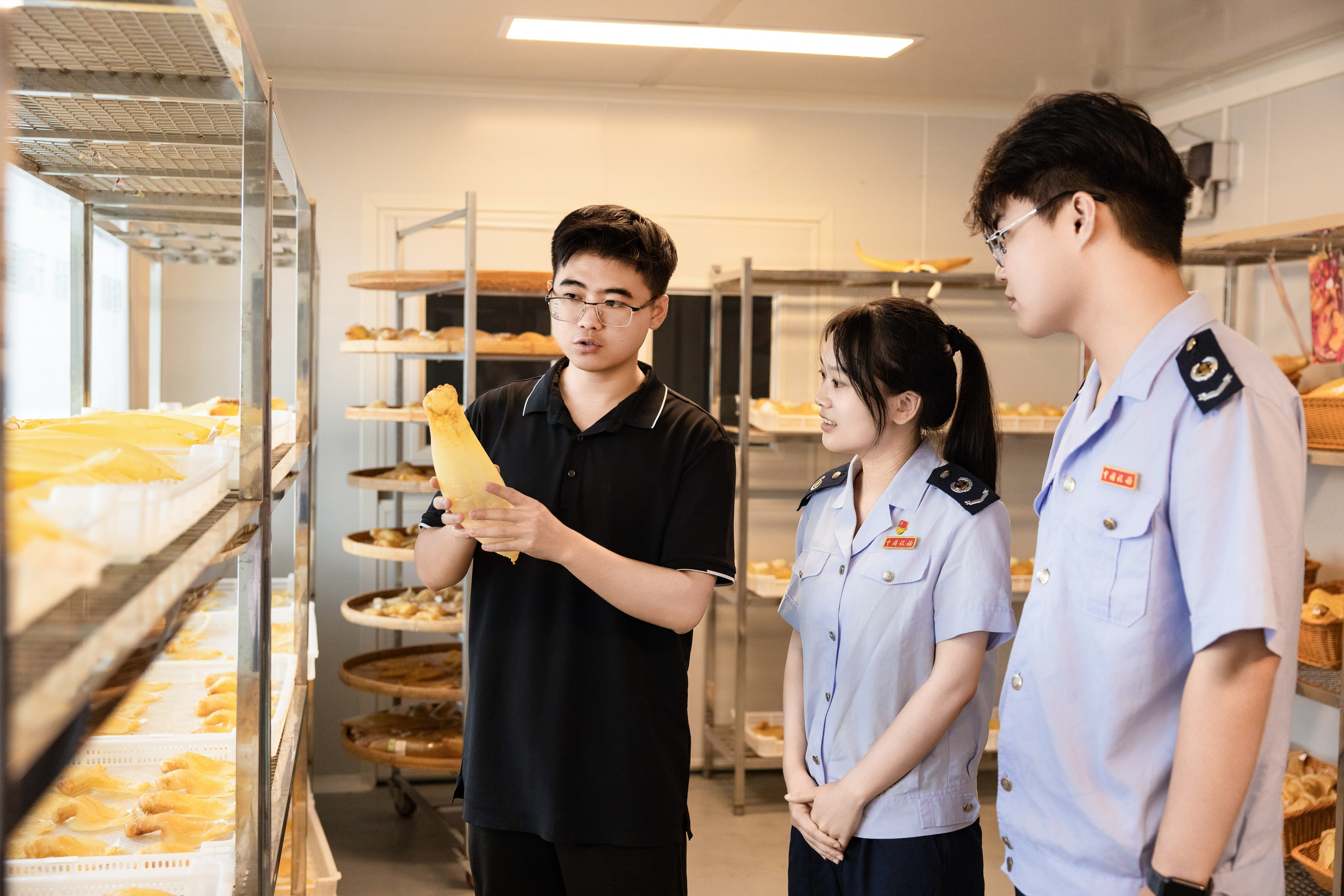 国家税务总局惠东县税务局税务干部走进车间参观鱼胶制作过程，从“一条鱼产业链”视角看现代化海洋牧场高效发展新模式